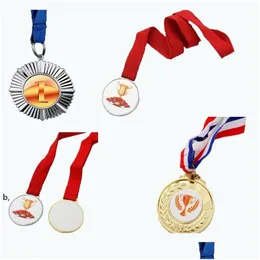 Bomboniera Medaglie dorate personalizzate Sublimazione St Modello Design Medaglia Premi maratona con cordino Rre12629 Consegna a domicilio Dhkgl