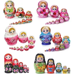 10 andares de madeira matryoshka boneca seguro suave morango flor menina ornamento artesanal pintado para crianças presentes 231229