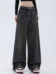 Джинсы Haruku, женские уличные джинсы, широкие мешковатые джинсовые брюки, прямые винтажные брюки с высокой талией, Y2k, повседневная мода, корейский стиль