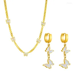 Necklace Earrings Set 316L Stainless Steel Retro Punk Hip-hop Elegant Minimalist Design White Butterfly Chain Wedding Jewelry