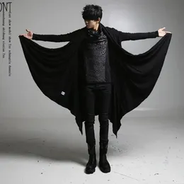 Idopy moda coreana masculina estilo punk preto com capuz hip hop longo cardigan gótico moletom capa capa irregular bainha 231229