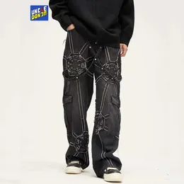 Spider Splicing Baggy Jeans Hip Hop Denim Hose Schwarz Loose Casual Straight Cargo Jeans Y2k Herren Jeans Drop 231229