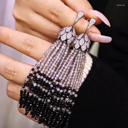 Orecchini pendenti Nappa di alta qualità Bocciolo in argento Pietra scintillante Perlina lunga Orecchino di perline colorate bohémien fatte a mano