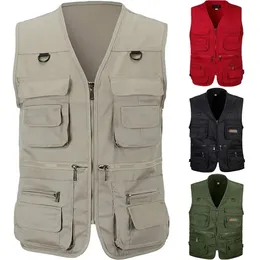 Summer Men Tactical vandringsfiske Vest Multi-Pocket Pographer Waistcoat Outdoor Leisure Manlig tunn lastjacka västar S-6XL 231228