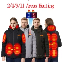 Ogrzewana kurtka mężczyźni kobiety zimowy płaszcz narciarski z kapturem USB elektryczny 9 strefy Ogrzewany odzież Wodoodporna ciepłe kurtki termiczne M-6xl 231228