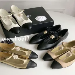 Paris Brand Ballet Flats Shoes Cap Toe broderi Mary Jane äkta läderslip på ballerina lyxiga runda damklänning sko slingback sandaler loafer