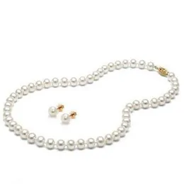 Charmig 7-8mm South Seas White Pearl Necklace 18 Inch 14K Gold Clasp Earrings319V
