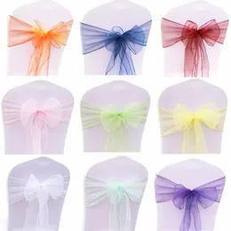 Top Sale 50PCSet Wedding Organza Chair Sashes Bow Knot For Banquet Event Birthday Party Decoration Home Textile Chair Cover 231228