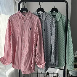 Blusa listrada para homens e mulheres camisas casuais de luxo bordados blusas de cavalo unissex camisa colorida casal protetor solar casacos com alta qualidade SML