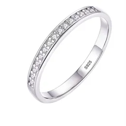 Kobiety pierścionek zaręczynowy Mały cyrkonia Diamond Half Etenity Wedding Połącz Solid 925 Srebrny Srebrny Obietnica rocznicowy R012219T