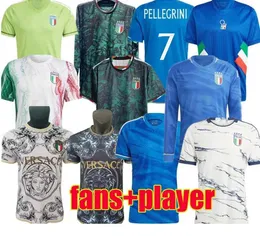 2023 2024イタリアサッカージャージープレーヤーバージョンMaglie da Calcio Long Sleeve Pellegrini Chiesa Barella Italia 23 24フットボールシャツT女性男性セットトレーニングユニフォーム999