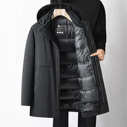 Üstler Sıcak% 90 Kaz Down Ceket Erkekler Kış İş Rahat Çıkarılabilir Astar Kapşonlu Puffer Coats Giyim Katı Kalın Parkas 231228