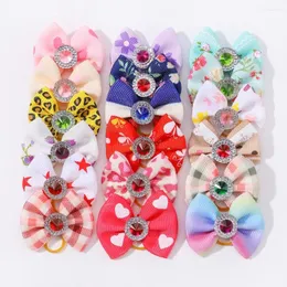 Accessoires de cheveux 10pcs / lot Belles filles Bowknot Band Mini Coloré Gemstone Bow Corde pour enfants Ponytail Support Bandeau Bun Head