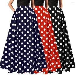 Faldas Falda elástica acampanada Una línea Big Swing Elegante cintura alta Maxi con estampado de puntos a juego para el baile de graduación