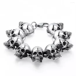 Pulseras de eslabones CHUANGCHENG 19-25 cm Cabeza grande Cráneo de acero inoxidable con cuentas Pulsera para hombres Accesorios para brazaletes Joyería