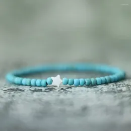 Charm-Armbänder, minimalistisches 4 mm kleines Naturstein-Armband für Frauen, süßes Stern-Muschel-Braslet, Kokosnuss-Perlen-blaues Howlith-Strang-Armband