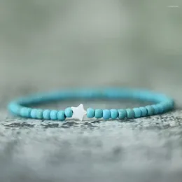 Charm Bilezikler Minimalist 4mm Küçük Doğal Taş Bilezik Kadınlar için Sevimli Yıldız Kabuğu Braslet Hindistan Cevizi Bead Mavi Howlite Strand Braclet