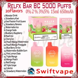 Relfx Bar BC5000 Puff Disposable E Cigarett 20 Flavors 15 ml 0% 2% 3% 5% 650mAh Laddningsbart batteri 5K Puffs Vapes Pen Starter Kit Source Manufacturer