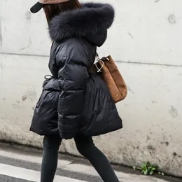 Piumino invernale per ragazze Vera pelliccia di volpe Cappotto sottile per bambini Addensare caldo Abbigliamento per bambini Adolescente Nero Lungo Parka XMP198 231228