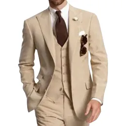 Champagner 3-teiliger Business-Party-Herrenanzug mit spitzem Revers und zwei Knöpfen, maßgeschneidert für Hochzeit, Bräutigam, Smoking, Jacke, Hose, Weste 231229