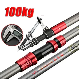 2.7-4.5M Carbon Fishing Rod 100kg above Superhard Long Distance Throwing s Rod Telescopic Sea Boat High Quality Fishing Gear 231228