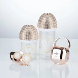 Miyocar Rose Gold Luxurious Custom Baby Pacifier och Baby Bottle Set med namn för pojke och flicka 0-6 månader baby shower 231229