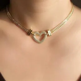 Vintage Gold Color Heart Choker Halsband Full Pave Cubic Zirconia Stone Women Statement Halsband Boho Fashion Jewelry Whole 2262p