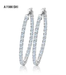 AIYANISHI Настоящее серебро 925 пробы Классические большие серьги-кольца Роскошные серьги-кольца Sona Diamond Модные простые минимальные подарки 2202184867039