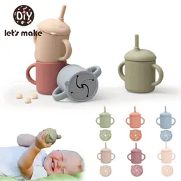 Let's Make Baby Silicone Learning Cup With Lid Straw Water Cups Multifunction Child Leak Proof Bottle born Feeding Supplies 231229