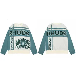 Rhude Autumn and Winter New Street Street Fashion Sweater Letter Jacquard Contraving Light Luxury Style Rece