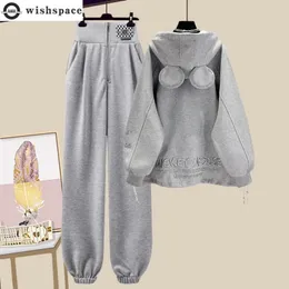 Spring and Autumn Women's Set Hooded Cardigan Top Casual Harun Pants Age Reducing Elegant Women's Two Piece Set 231228