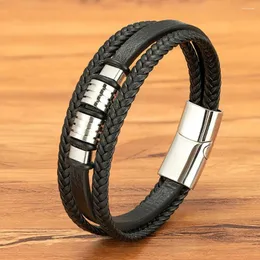 Charme Pulseiras XQNI Alta Qualidade Multi Camada Trançada Corda Pulseira De Couro De Aço Inoxidável Homens Bangle Para O Ano De Natal Jóias Presente