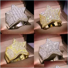 Mit seitlichen Steinen Herren Gold Ring Steine FivePointed Star Mode Hip Hop Sier Ringe Schmuck 1850 T2 Drop Del Yzedibleshop Dhd8J1984162