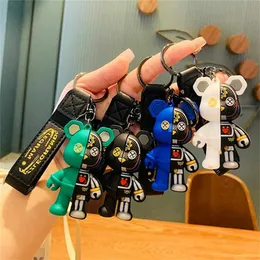 PVC ميكانيكية صغيرة الدب قلادة المفتاح 3D لطيف الرسوم المتحركة الرسوم المتحركة Comic Car Bag Keyring تذكاري هدية الزوجين