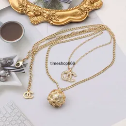 Högkvalitativ 2024 Luxury Designer Letter Pendant Necklace 18K Gold Plated Ball Pearl Crystal Rhinestone Märke Dubbelhalsband för kvinnors bröllopsfestsmycken