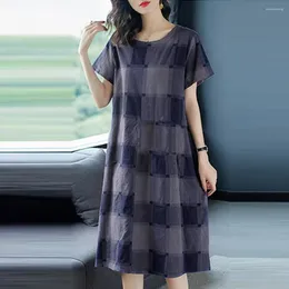 Casual Dresses Spring For Women 2024 o Klädklänning Sexig elegans Löst ärmar Korttryck Sundress Plaid Leisure Midi