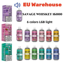 ARMAZÉM DA UE Savage whisky 16000 vapes descartáveis puff E líquido vaper desechable 26ml 5% 650mah Bobina de malha 6 cores LGB Light Type-C vs randm tornado 9000 Puff 12k 15k