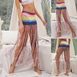 Mulheres Swimwear Mulher Roupas Verão Lazer Cobertura Ups Férias Handtecido Colorido Protetor Solar Saia Com Borla Decorado Estilo Boho