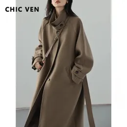 ШИКАРНОЕ женское длинное пальто-тренч, шерстяное пальто со шнуровкой и рукавами реглан, офисное женское пальто на осень-зиму 231228