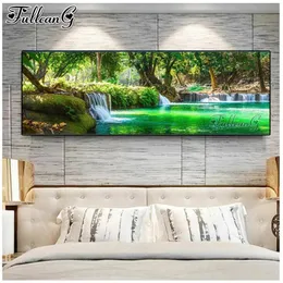 Fullcang Landscape Green Tree Lake Large 5D Diy Diamond Painting Mosaic Rhinestone Hafter Natural Scenerie Waterfall FG1048 231228