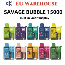 Magazyn UE Savage Vape 15000 Bubble Puff 15K Vape Desechable Crystal Vape Pen 28 ml sok smak cewki siatki zamek dziecięcy wbudowany inteligentny wyświetlacz vs tornado Vape Mrvi Bar