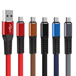 Cabo USB Flat Noodle Micro Type C 1M 3FT 2.4A Cabo de carregamento de sincronização de dados Cabo USB C para smartphones Samsung S20 Note20 Xiaomi MP3 HTC