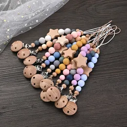 Baby Schnullerkette Clips Holz Pentagramm Beißring Silikon Runde Perlen Zahnen Für Pflege Schnuller Kauspielzeug Dusche Geschenk 231228