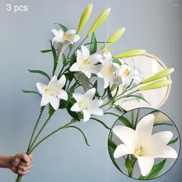 Flores decorativas 3 pçs lírio longo artificial grande planta falsa para casa decoração de natal interior vaso de casamento decoração
