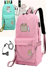 Imido sevimli şişman kedi sırt çantaları kızlar için okul omuzları sırt çantası usb şarj tuval seyahat çantası genç dizüstü bilgisayar çantaları lj207710444