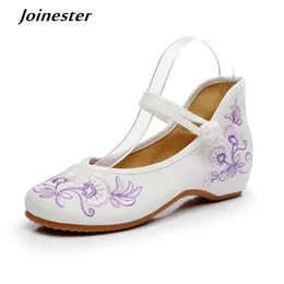 Boots Embroidered Mary Jane Women Loafers Round Toe Ethnic Flower Cloth Shoes Woman Sandals Dancing Ballet Shoe Ladies Vintage Wedges