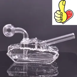 Partihandel Creative Mini 3D Tank Shape Hookah 14mm Female Water Dab Rig Tobacco Bong Pipe With Glass Oil Burner Bowl för att röka torr ört