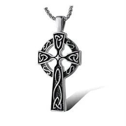 Colares de pingente vintage viking irlandês nó concêntrico cruz colar para homens retro lrish celtics religioso masculino jóias 24inch251f