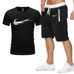 Tuta da uomo T-shirt e pantaloncini di marca a maniche corte di marca Pantaloni sportivi Puro cotone caldo sciolto traspirante basket da strada corsa per uomini e donne y2k1