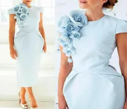 Neue elegante formelle Abendkleider mit handgemachten Blumen, Festzug, kurzärmelig, 2020, Tee-Länge, Mantel, Abschlussball, Party, Cocktail, Go5268359